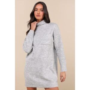 Lulus Positively Charming Heather Grey Turtleneck Mini Sweater Dress - Size L